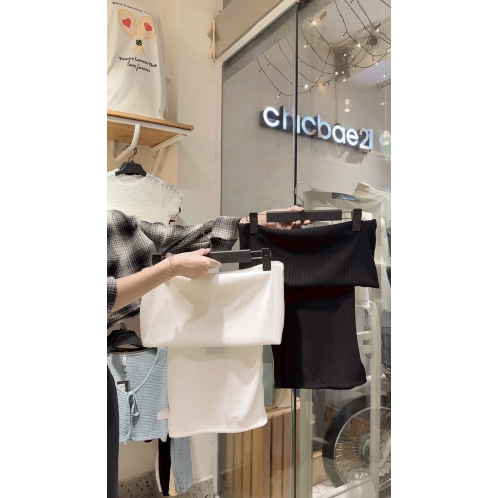 CHICBAE21 - Áo trễ vai gập thun gân