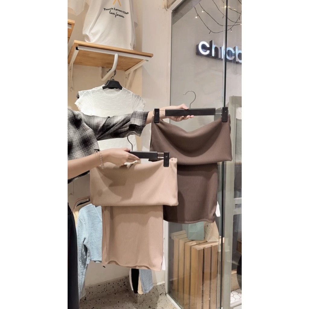 CHICBAE21 - Áo trễ vai gập thun gân