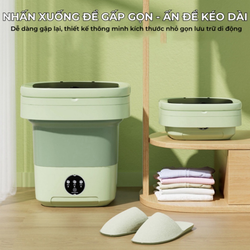 Máy giặt mini gấp gọn, máy giặt đồ lót, tất vớ, giặt đồ cho bé dung tích 6L tự vắt khô khử khuẩn bằng công nghệ mới
