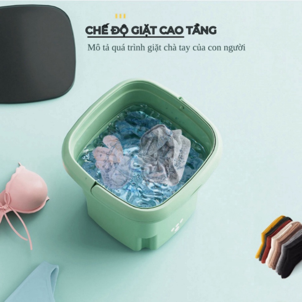 Máy giặt mini gấp gọn, máy giặt đồ lót, tất vớ, giặt đồ cho bé dung tích 6L tự vắt khô khử khuẩn bằng công nghệ mới