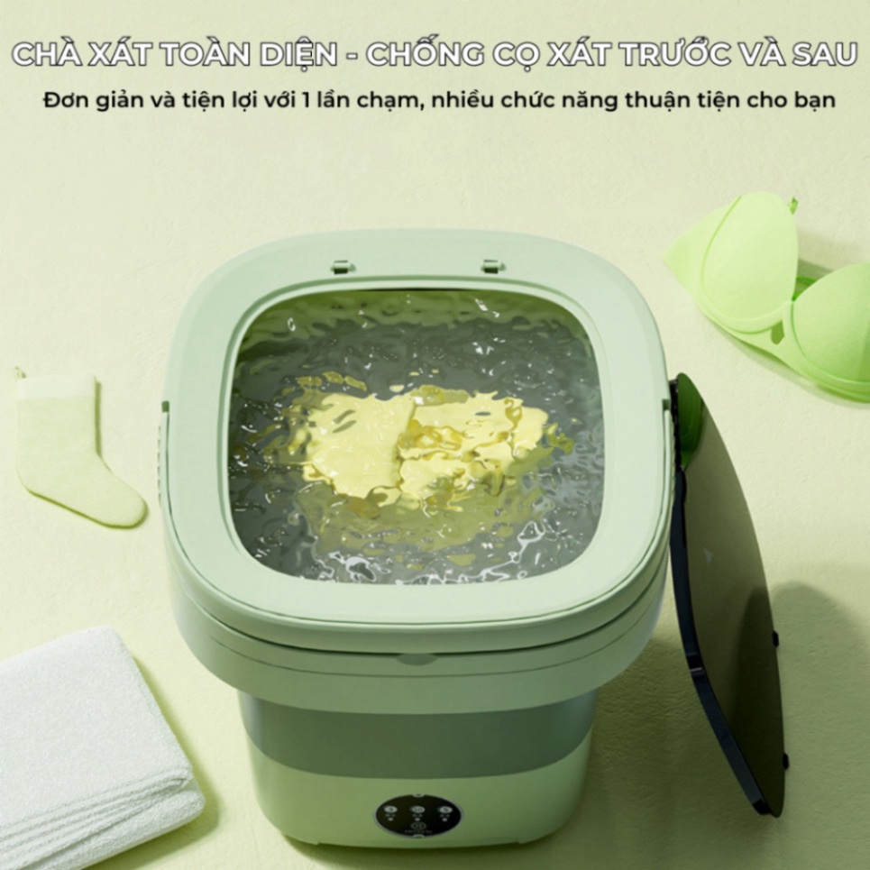 Máy giặt mini gấp gọn, máy giặt đồ lót, tất vớ, giặt đồ cho bé dung tích 6L tự vắt khô khử khuẩn bằng công nghệ mới