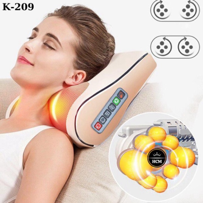 Gối Massage Cổ Vai Gáy, Máy Massage Hồng Ngoại 20 Bi Cao Cấp