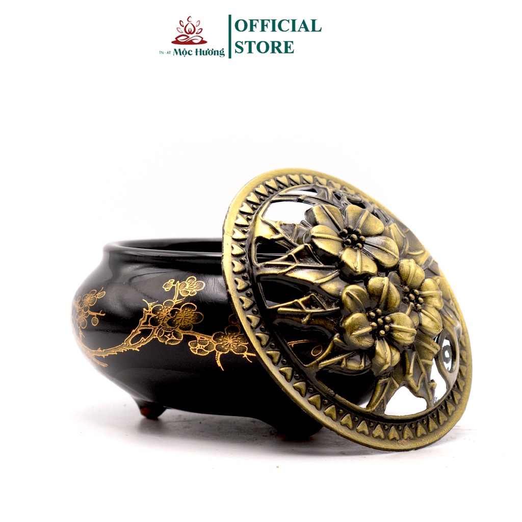 Lư Xông Trầm Hương Gốm Sứ Tráng Men MỘC HƯƠNG TN - AT tặng 5 nụ trầm hương 100% Tự nhiên