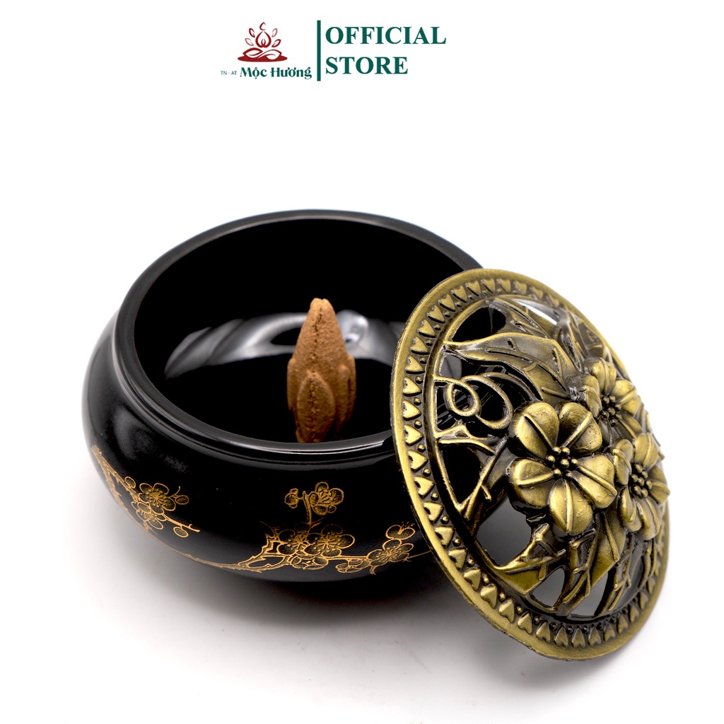 Lư Xông Trầm Hương Gốm Sứ Tráng Men MỘC HƯƠNG TN - AT tặng 5 nụ trầm hương 100% Tự nhiên