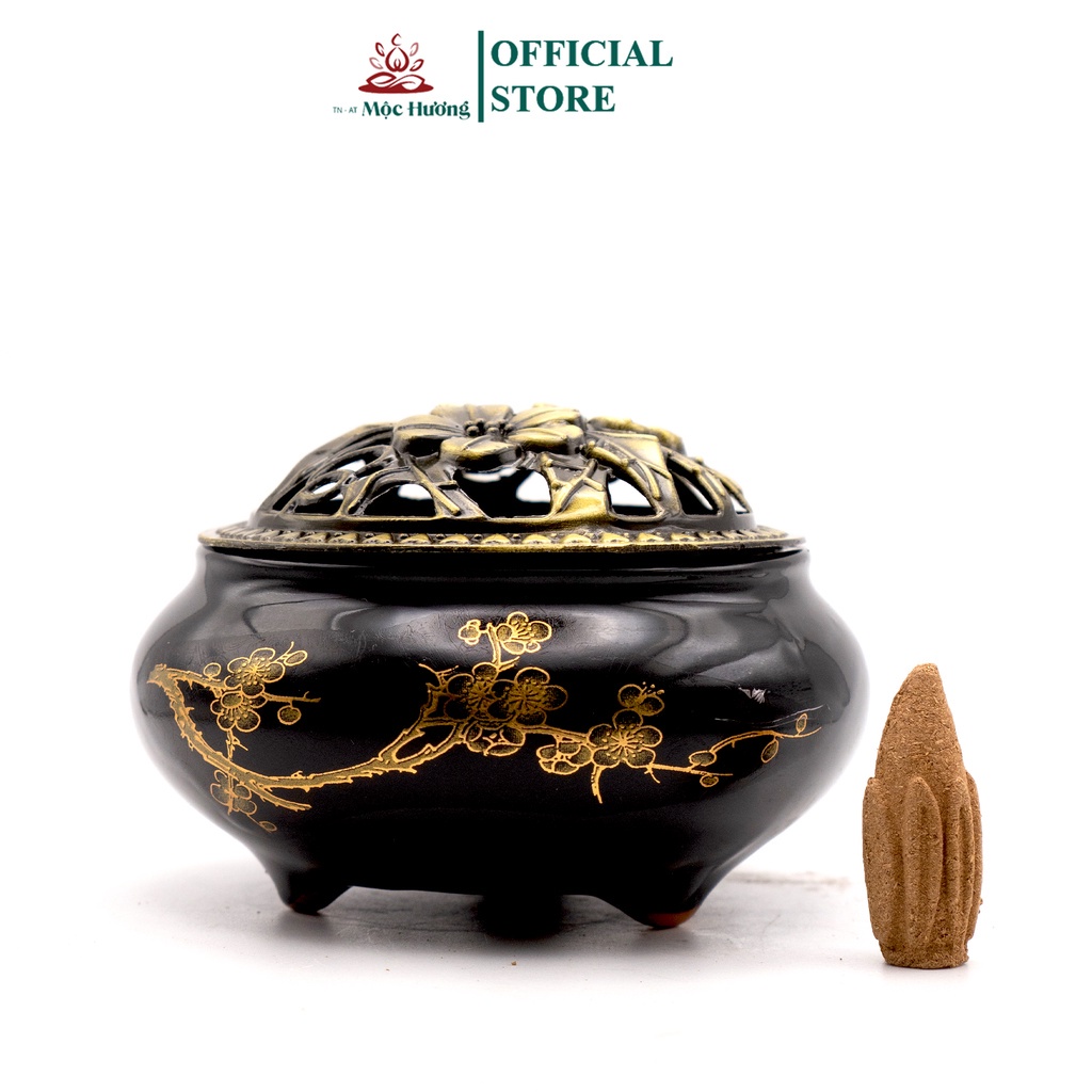 Lư Xông Trầm Hương Gốm Sứ Tráng Men MỘC HƯƠNG TN - AT tặng 5 nụ trầm hương 100% Tự nhiên