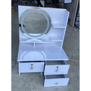 Bàn trang điểm bệt , bàn trang điểm mini nhựa đài loan kính led tròn cảm ứng 3 màu hiện đại ngang 71cm
