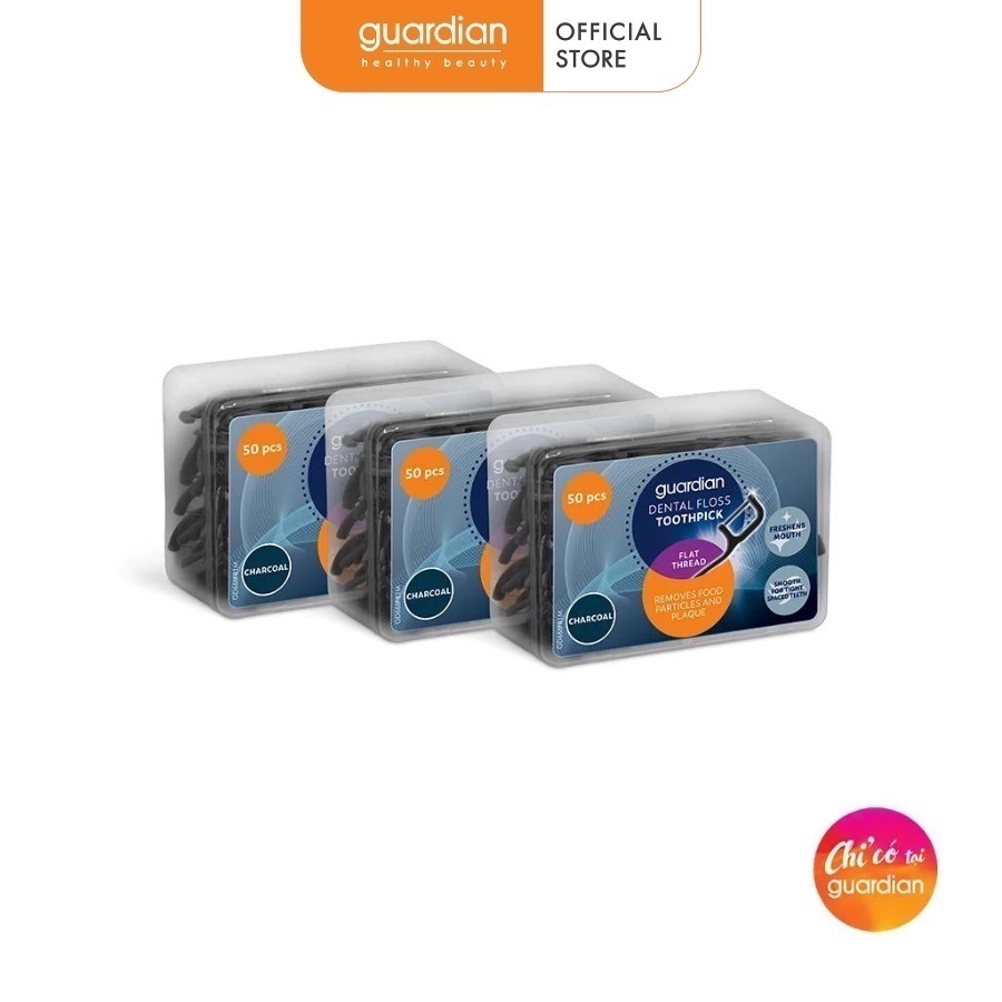 Tăm Chỉ Nha Khoa Than Hoạt Tính Sợi Phẳng Guardian 50 Cây x 3