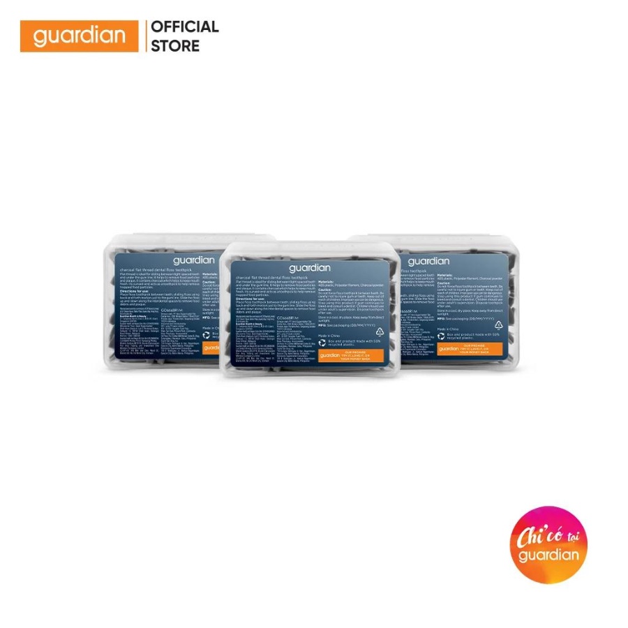 Tăm Chỉ Nha Khoa Than Hoạt Tính Sợi Phẳng Guardian 50 Cây x 3