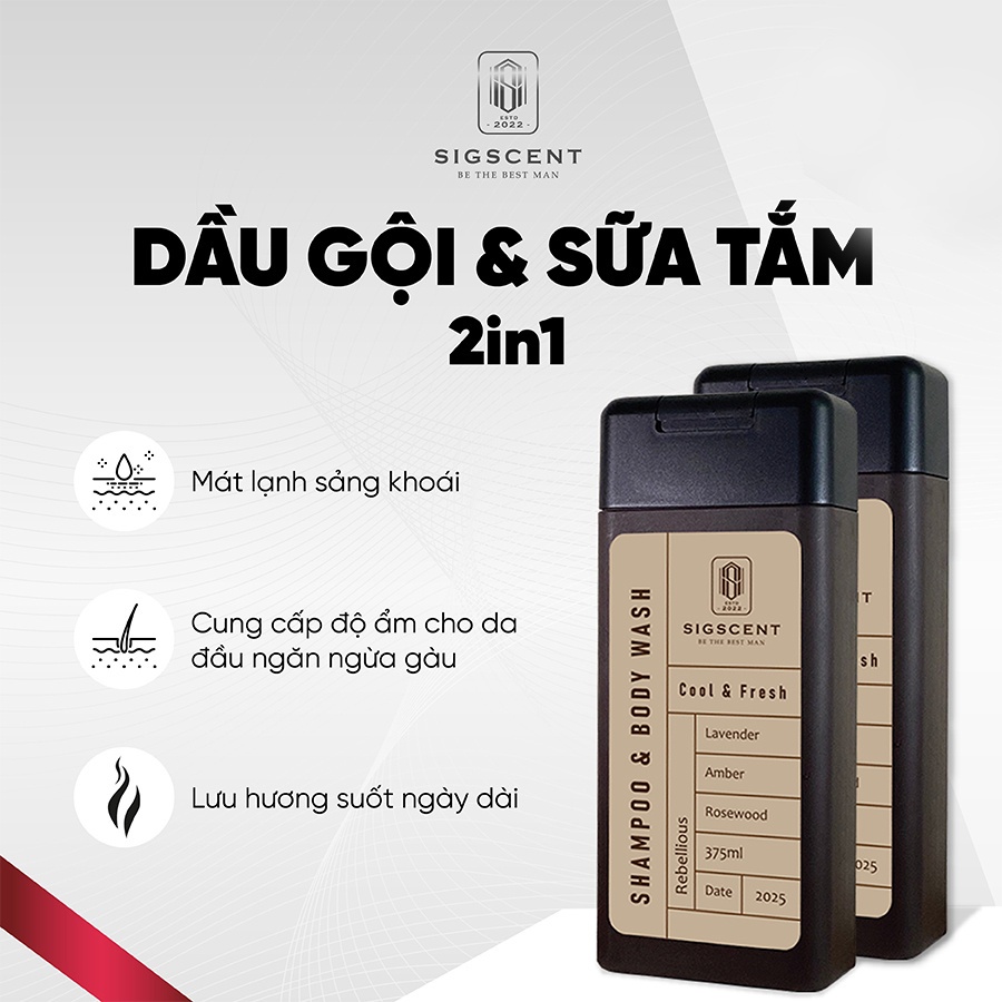 Sữa Tắm Dầu Gội Cho Nam Hương Nước Hoa Rebellious 2In1 Thương Hiệu Sigscent 375ml