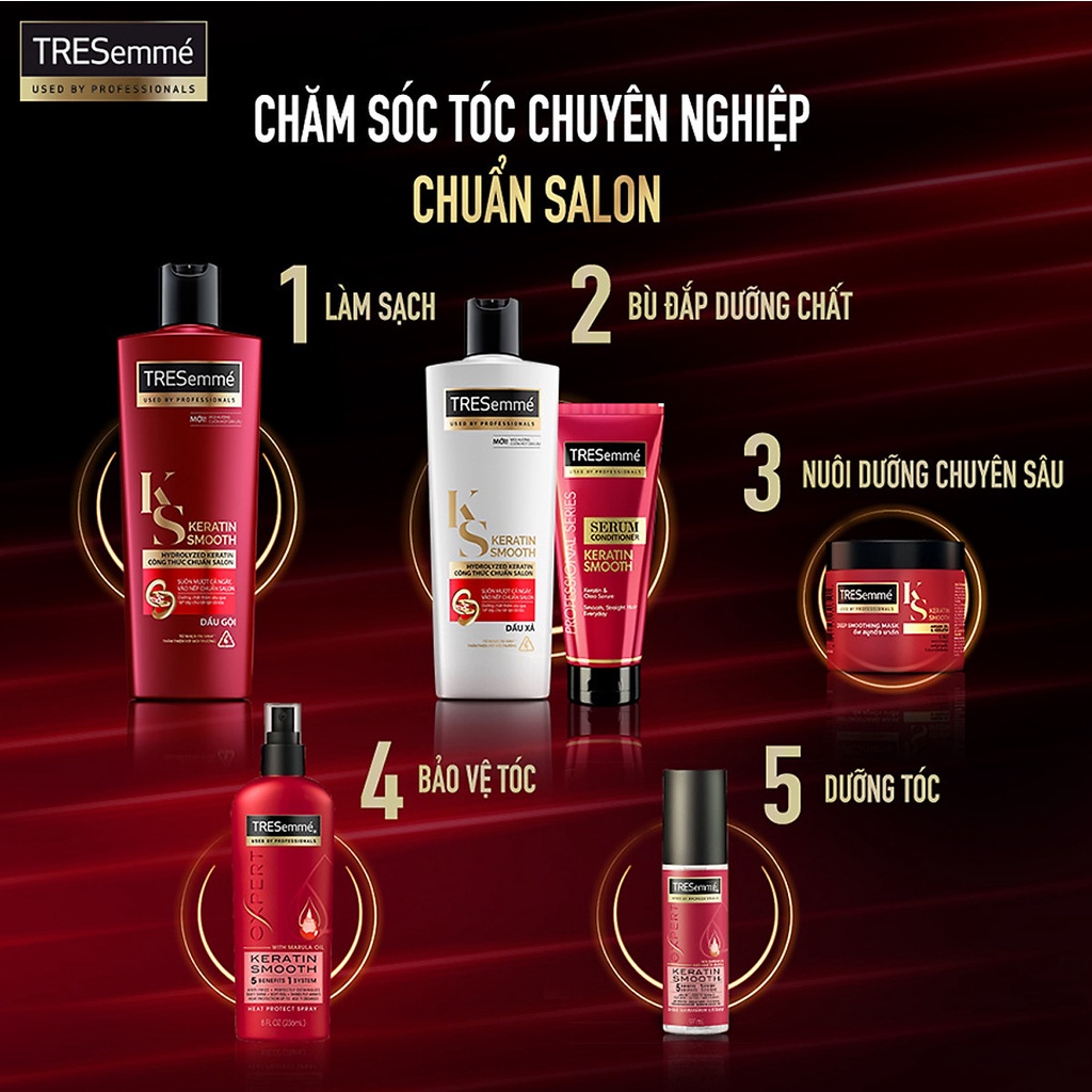 Dầu xả TreSemme Keratin Smooth vào nếp suôn mượt 620g