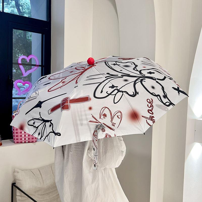 Dù Gấp Tự Động Che Nắng Mưa Chống Tia uv Bằng vinyl In Hình Bướm Màu Tối Cho Nữ