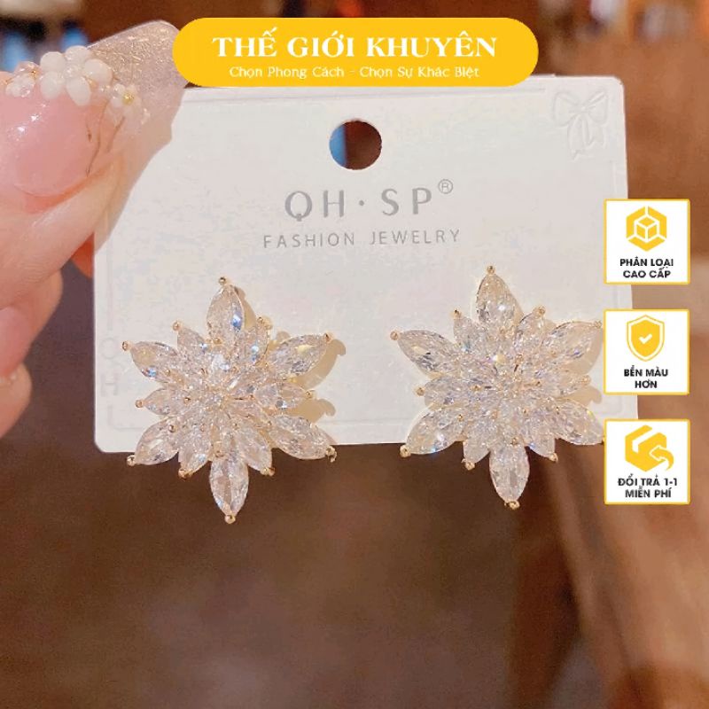 Bông tai hoa tuyết cao cấp thiết kế sang trọng sử dụng đá zircon mạ vàng 18k phụ kiện trang sức Thế Giới Khuyên
