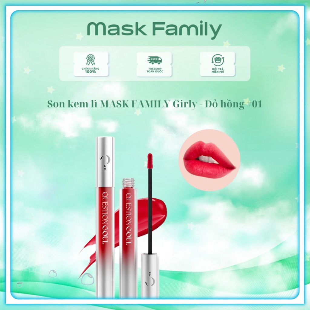 🔥GIÁ TỐT🔥 Son kem lì MASK FAMILY Girly - Đỏ hồng #01