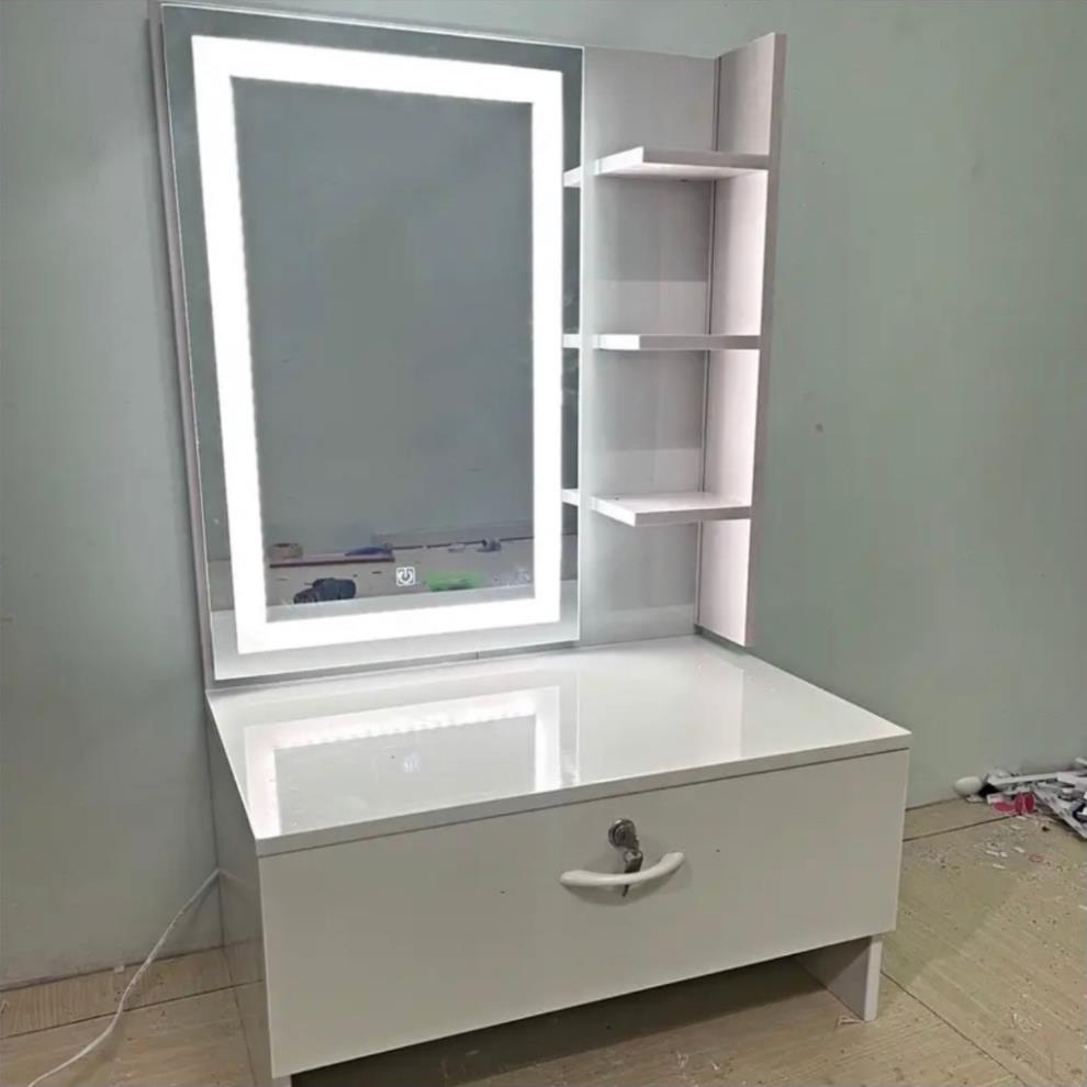 (ráp sẵn) Bàn trang điểm mini , bàn phấn nhựa đài loan kèm gương led cảm ứng 3 màu hiện đại