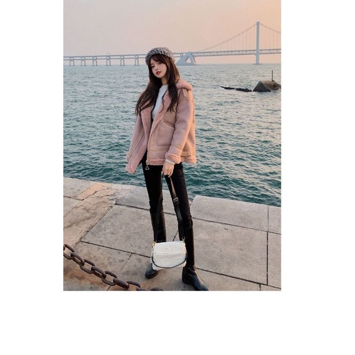 Áo Khoác Da Lộn Lót Lông Túi Khóa Siêu Dày