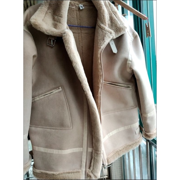 Áo Khoác Da Lộn Lót Lông Túi Khóa Siêu Dày