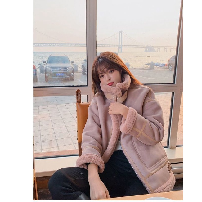 Áo Khoác Da Lộn Lót Lông Túi Khóa Siêu Dày
