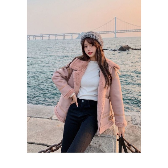 Áo Khoác Da Lộn Lót Lông Túi Khóa Siêu Dày