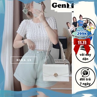 Áo croptop cổ vuông vạt bầu GenY, Áo kiểu nữ ngắn tay chất vải xốp siêu hót phong cách Hàn Quốc cực xinh -C5-
