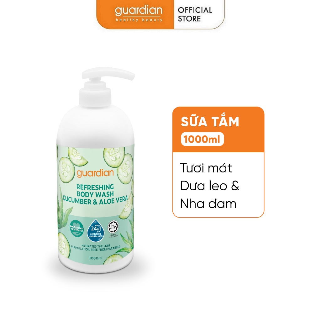 Sữa Tắm Dưỡng Ẩm Tươi Mát Guardian Refreshing Cucumber & Aloe Vera Body Wash Dưa Leo & Nha Đam 1000ml