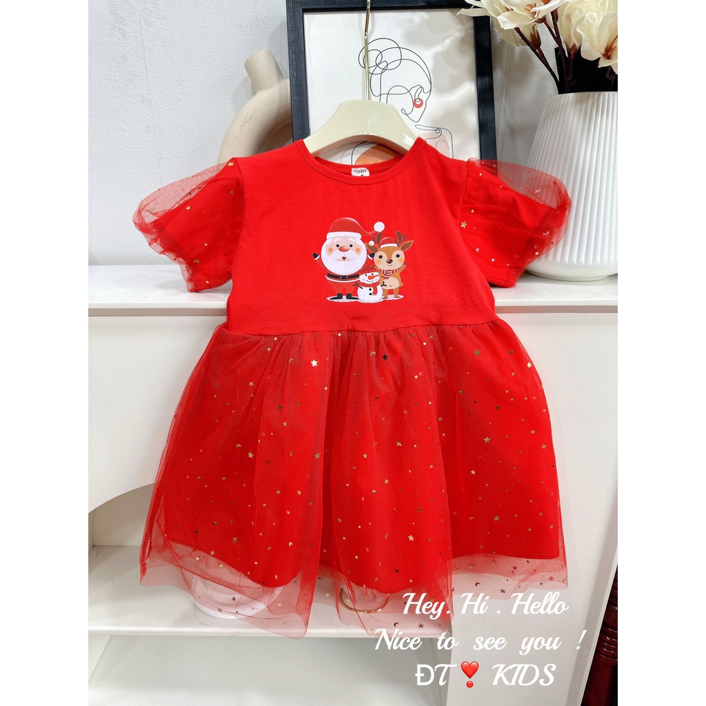 Váy giáng sinh, đầm noel in họa tiết xinh xắn cho bé gái 8-25kg