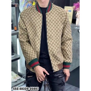 Áo bomber guci nam, áo khoác bomber nam họa tiết in nổi gc bản phối may kỹ
