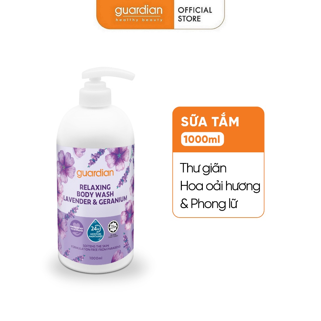 Sữa Tắm Dưỡng Ẩm Thư Giãn Guardian Relaxing Lavender & Geranium Body Wash Hoa Oải Hương & Phong Lữ 1000ml