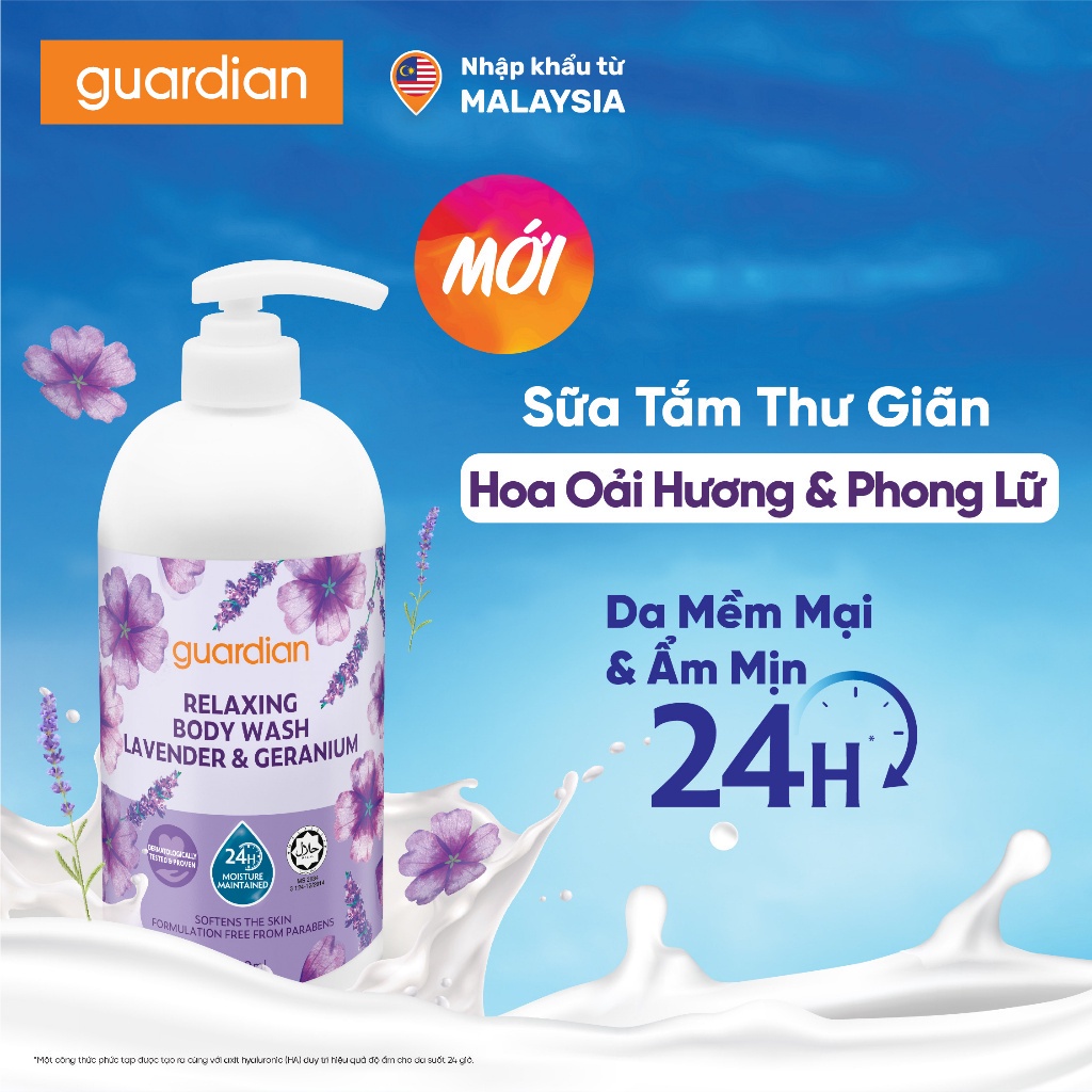 Sữa Tắm Dưỡng Ẩm Thư Giãn Guardian Relaxing Lavender & Geranium Body Wash Hoa Oải Hương & Phong Lữ 1000ml