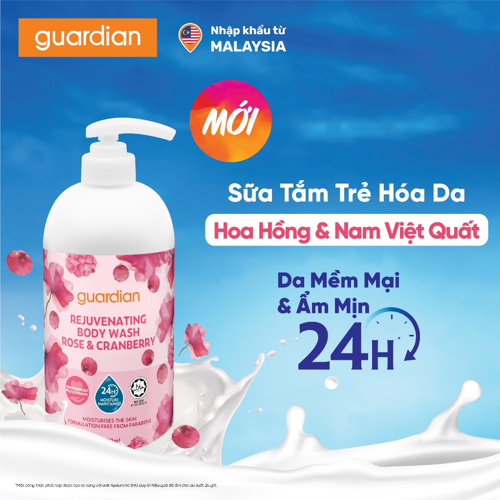 Sữa Tắm Giúp Tái Tạo Da Da Guardian Rejuvenating Rose & Cranberry Body Wash Hoa Hồng & Nam Việt Quất 1000ml