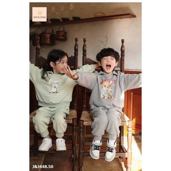 Bộ nỉ Jam&Jenny cổ đức - quần bo gấu 4 hình BTBG size 2 - 12y
