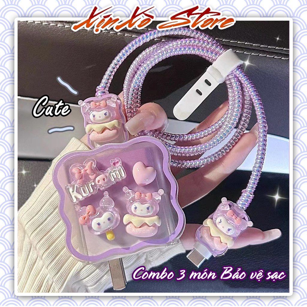COMBO Vỏ bọc bảo vệ cáp sạc cốc sạc 20W/18W Ai-phôn KUROMI Cute (Nhiều màu) - XỊN XÒ Store