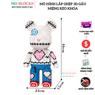 Lego Bearbrick 46cm Gấu Miệng Kéo Khóa Xinz, Bộ đồ chơi lắp ráp lego decor trang trí Bearbrick 46cm