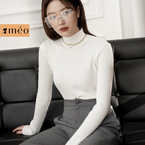 Áo len dài tay Méo shop kiểu trơn basic cổ cao Moment