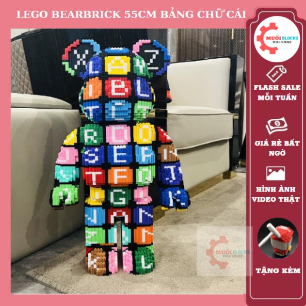 Lego gấu Bearbrick 55cm Bảng Chữ Cái  XINZ. Mô hình lắp ráp lego decor trang trí góc học tập nhà cửa - MBLOCK