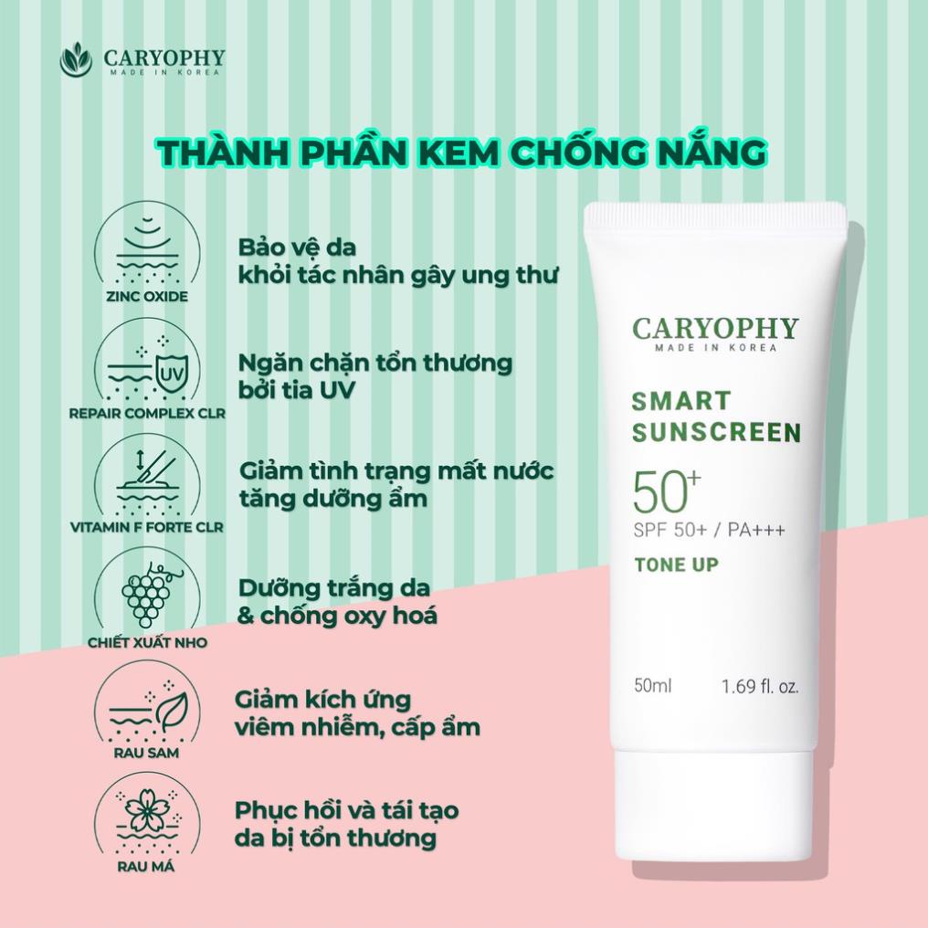 Kem Chống Nắng Thông Minh Caryophy Smart 3in1 Tone Up Sunscreen 50ml - Nâng Tông Giảm Mụn Cho Da Nhạy Cảm