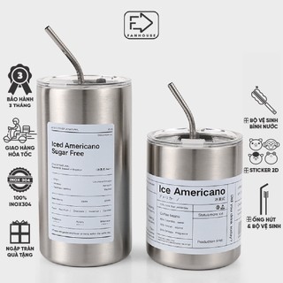 Ly giữ nhiệt cao cấp Iced Americano khắc tên, bình nước cao cấp Fan House 600ml inox 304, tặng sticker, ống hút inox
