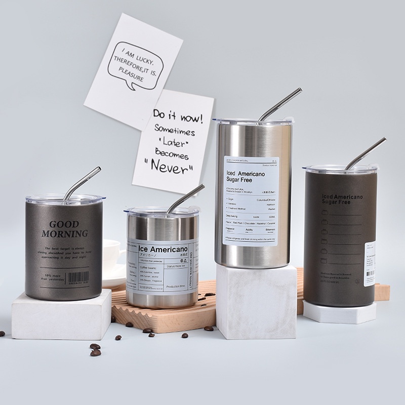 Ly giữ nhiệt cao cấp Iced Americano khắc tên, bình nước cao cấp Fan House 600ml inox 304, tặng sticker, ống hút inox