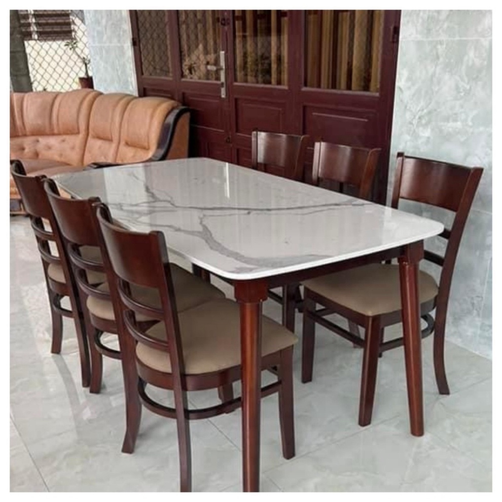 Bàn ăn 6 ghế cabin - bàn ăn cơm gray clolor óc chó siêu sang - bh 12 tháng