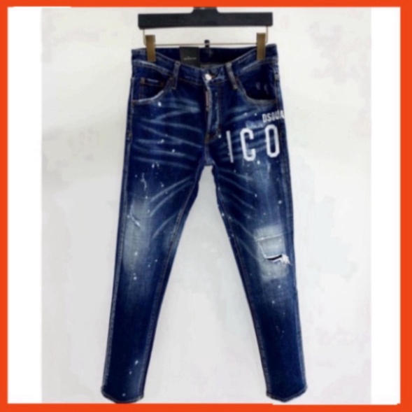 Quần Jean Xanh In Chữ ICON Trơn Quần Bò DSQ2 Icon Xanh Chấm Sơn Chất Co Giãn Phối Ống Loang hot 2023