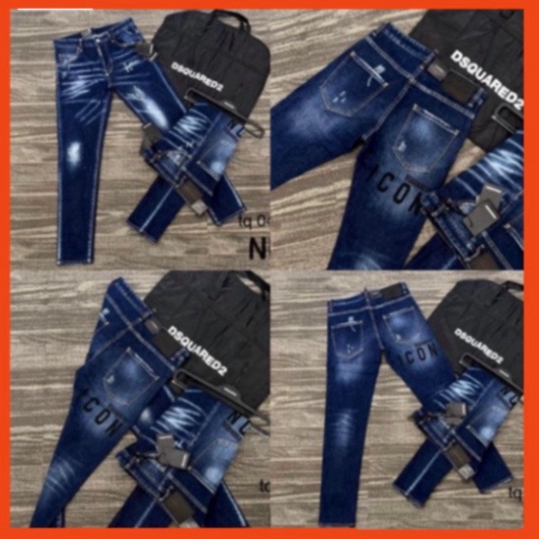 Quần Jean Xanh ICON Sẫm Quần Bò DSQUARED Vẩy Sơn Xanh Sáng Chất Co Giãn Phối Loang đẹp 999