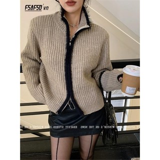 Áo Khoác cardigan Dệt Kim Màu Đen Phối Khóa Kéo Kiểu Pháp Thời Trang Thu Đông Cao Cấp Cho Nữ