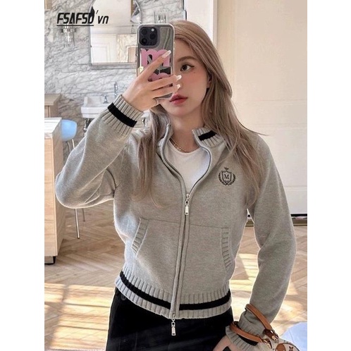 Áo Khoác cardigan Dệt Kim Dáng Ngắn Thêu Họa Tiết Màu Sắc Tương Phản Thời Trang Mùa Thu 2023 Cho Nữ