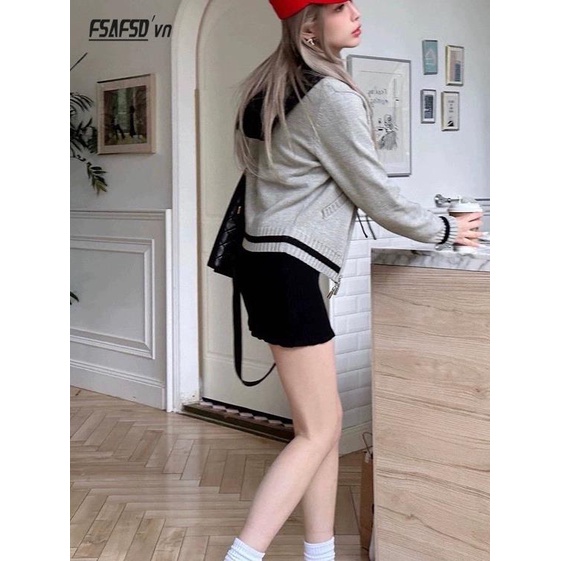 Áo Khoác cardigan Dệt Kim Dáng Ngắn Thêu Họa Tiết Màu Sắc Tương Phản Thời Trang Mùa Thu 2023 Cho Nữ
