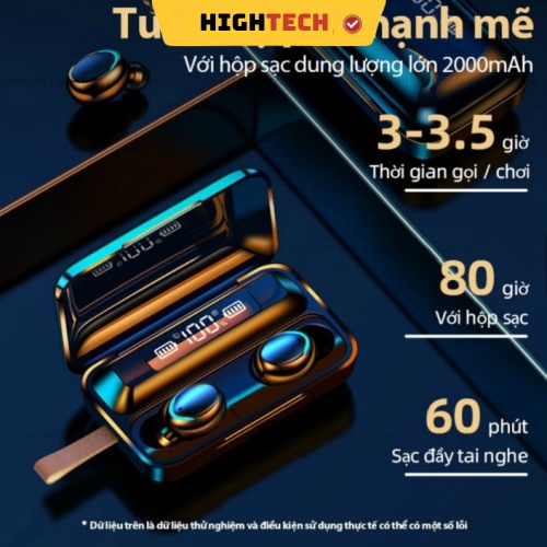 Tai Nghe Bluetooth F9 Pro Không Dây Cảm Ứng Thông Minh Playtime Đến 22H Chống Nước Hàng Chính Hãng TECHHIGH