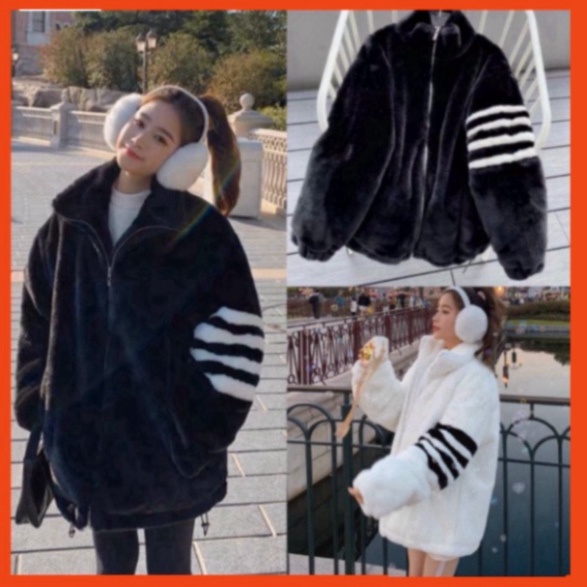 Áo Khoác Lông Cừu 2 Lớp Thome Browne Dày Dặn Phối 4 Kẻ Sọc Tay Điểm Nhấn  Phong Cách Trẻ Trung Năng Động