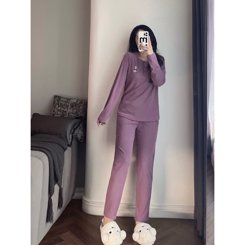 Bộ nỉ tăm nhung tím gấu whou cho nữ