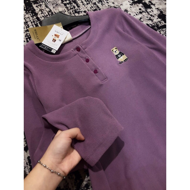 Bộ nỉ tăm nhung tím gấu whou cho nữ