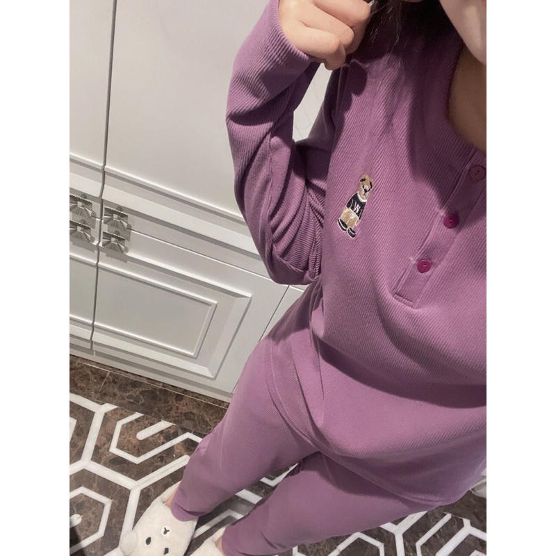 Bộ nỉ tăm nhung tím gấu whou cho nữ