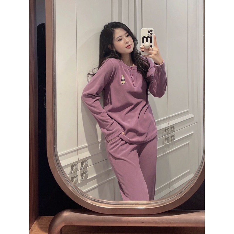 Bộ nỉ tăm nhung tím gấu whou cho nữ