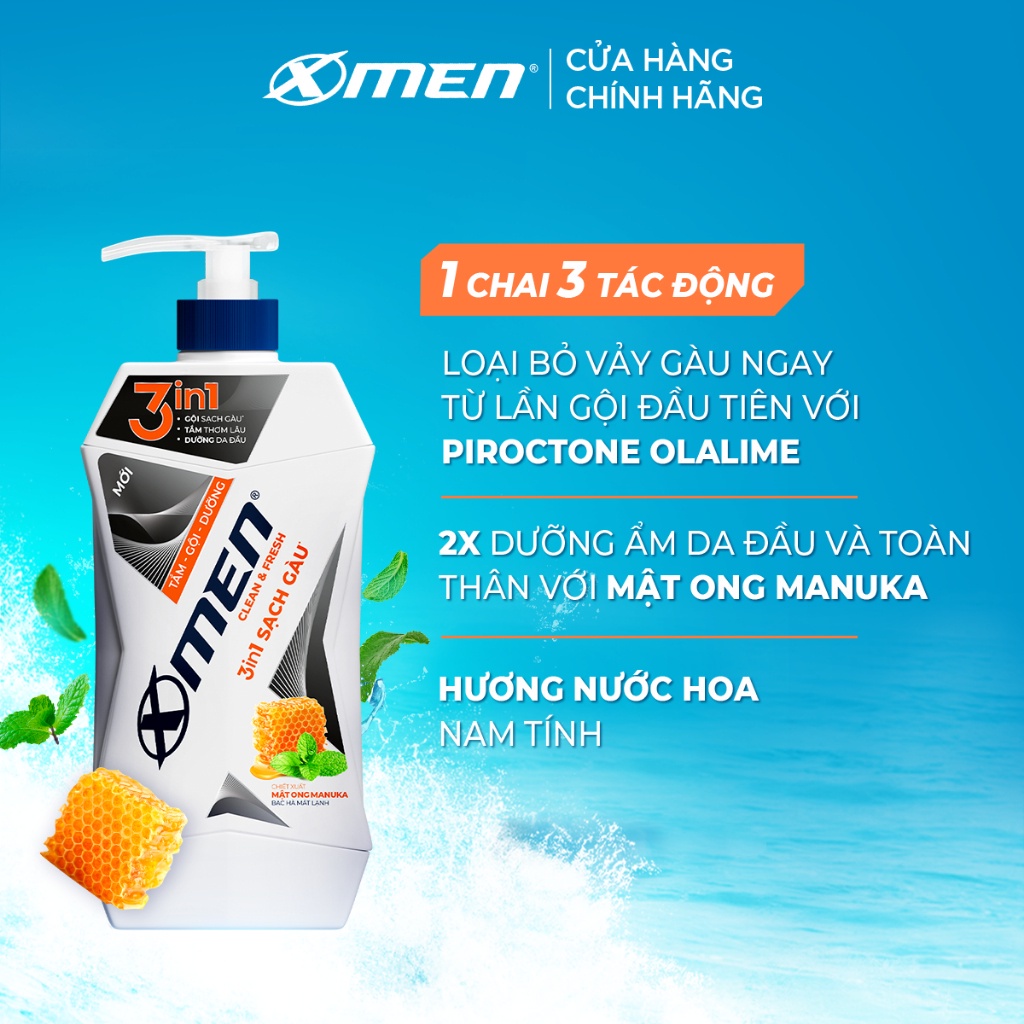 Combo Tắm Gội Dưỡng Xmen Clean & Fresh 3in1 Sạch Gàu 610g + Sữa Rửa Mặt Xmen Anti Acne 100g
